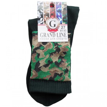 Носки GRAND LINE (С-41, зелёный камуфляж), тёмно-зелёный, р. 25 - Группа компаний "ДСМ" (носки оптом)