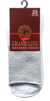 Носки женские GRAND LINE (Л-1, люрекс), белый/серебро, р. 25 (в) - Группа компаний "ДСМ" (носки оптом)