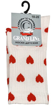 Носки детские GRAND LINE (Д-23, гладь, сердечки), белый, р. 18-20 - Группа компаний "ДСМ" (носки оптом)